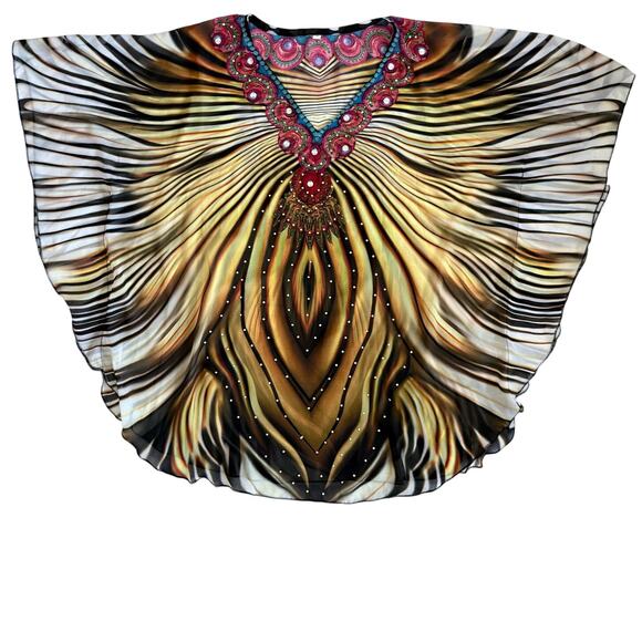 Y2k Embellished V-Neck Beaded Sheer Tunic Dress Colorful One Size - Picture 3 of 8